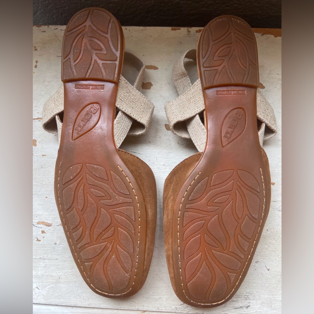 BORN® Coco Slingback Comfort Flat Cognac Brown Suede with Beige Straps Size 9M - Picture 11 of 11
